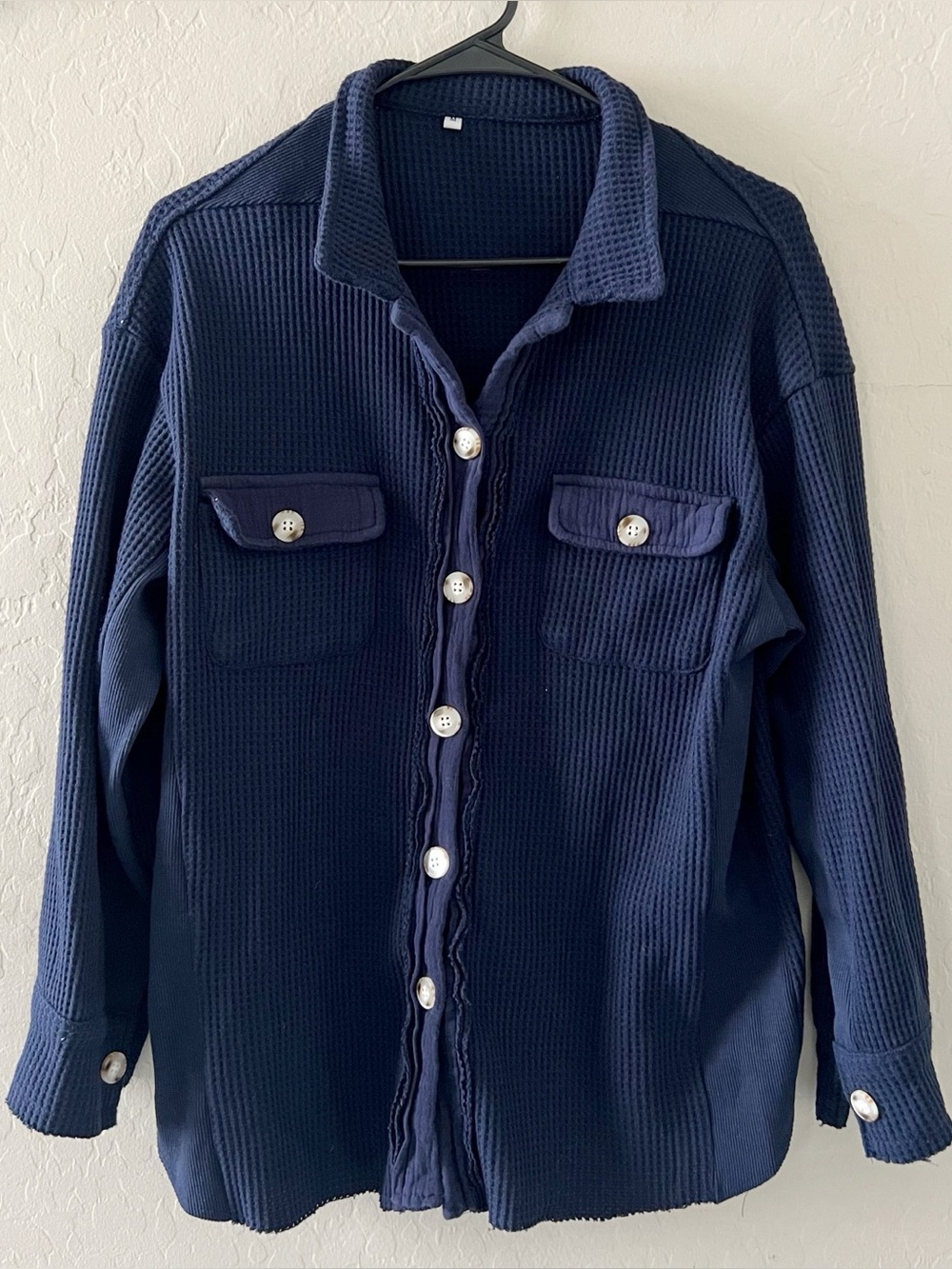 Women’s Navy Button-Front Waffle Knit Shacket